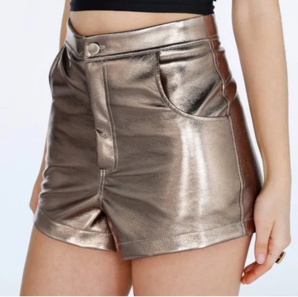 BLACKMILK rose Gold Mini Shorts Faux Leather Goth M Bronze
